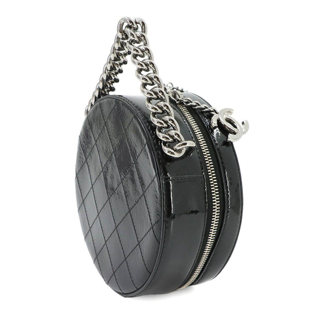 Matelasse Chain Hand Shoulder Bag Patent leather Black Purse
