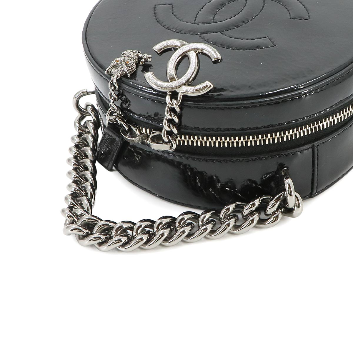 Matelasse Chain Hand Shoulder Bag Patent leather Black Purse