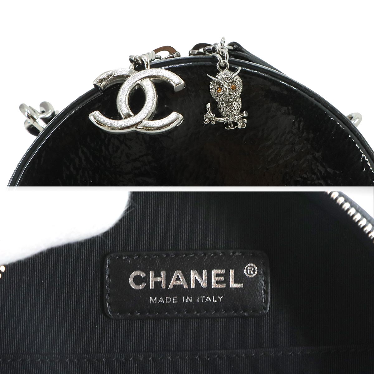 Matelasse Chain Hand Shoulder Bag Patent leather Black Purse