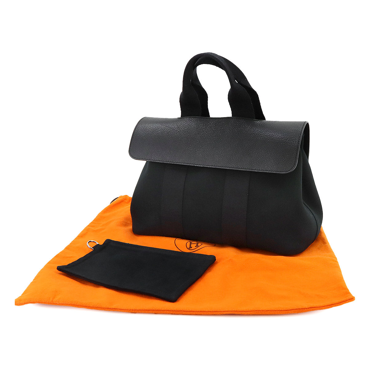 Valparaiso PM Hand Bag Toile Chevron Leather Black Purse