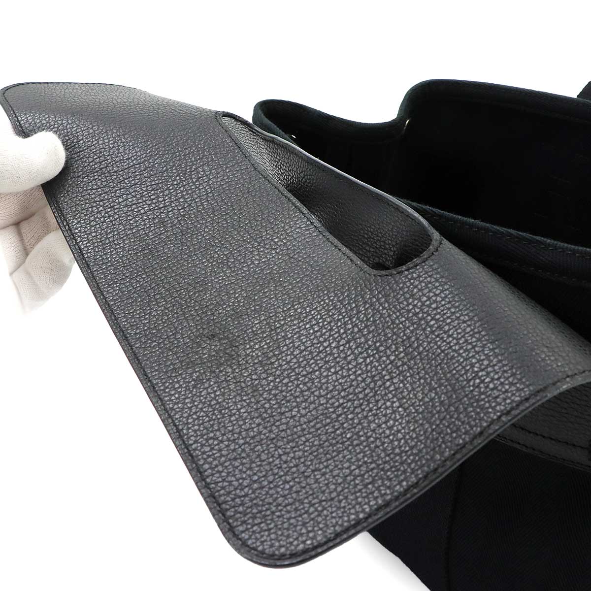 Valparaiso PM Hand Bag Toile Chevron Leather Black Purse