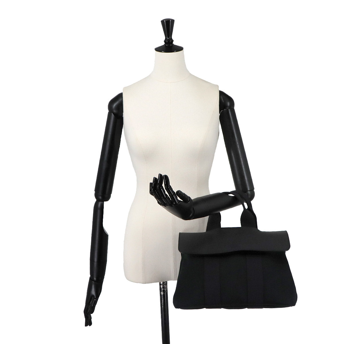 Valparaiso PM Hand Bag Toile Chevron Leather Black Purse
