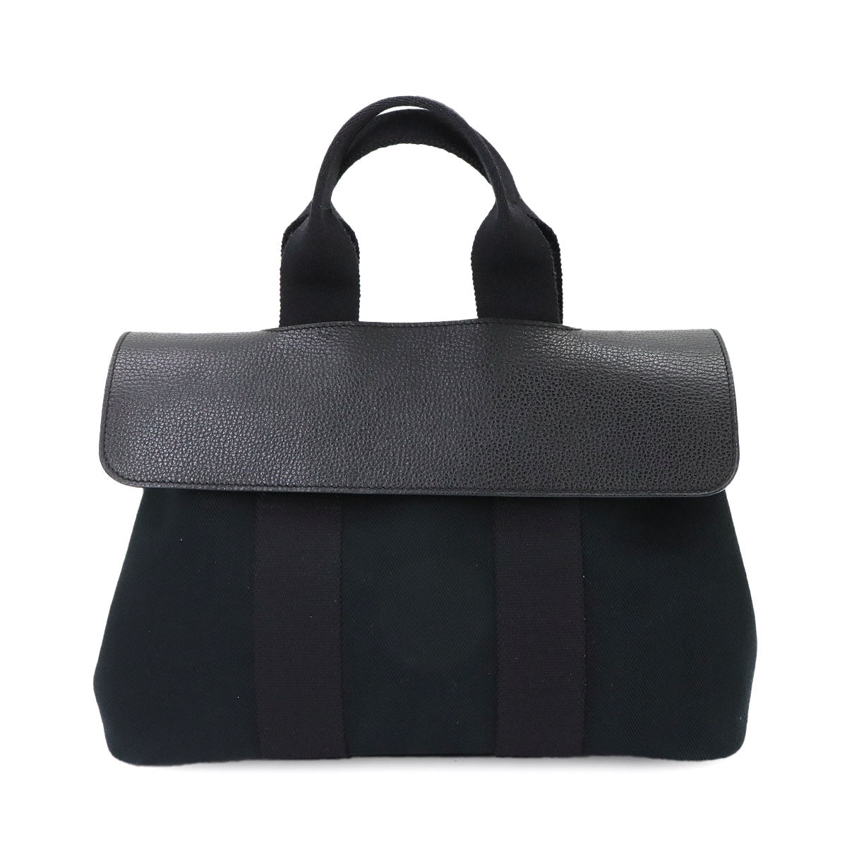 Valparaiso PM Hand Bag Toile Chevron Leather Black Purse