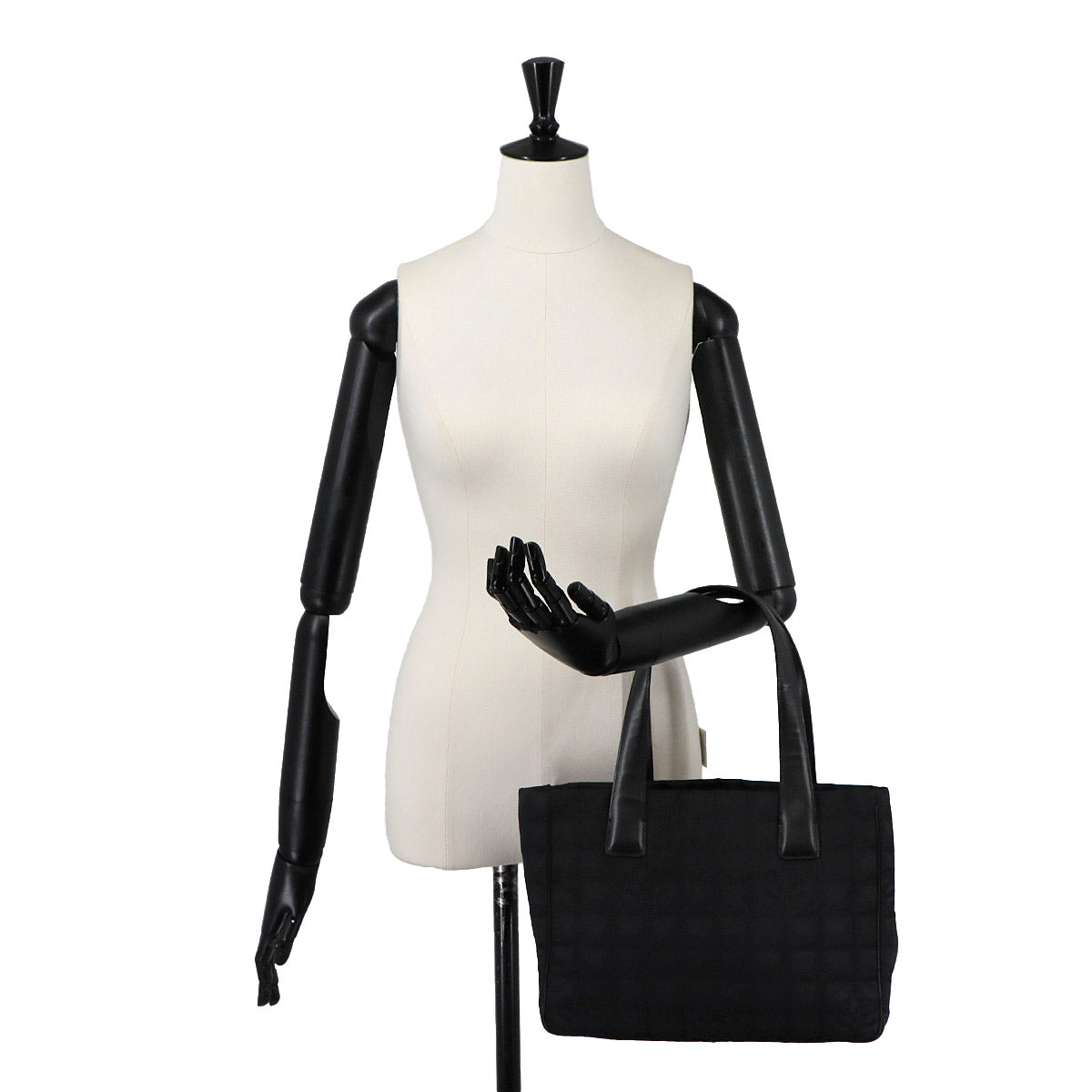 New Travel Line Tote PM Bag Nylon Jacquard Leather Black A20457