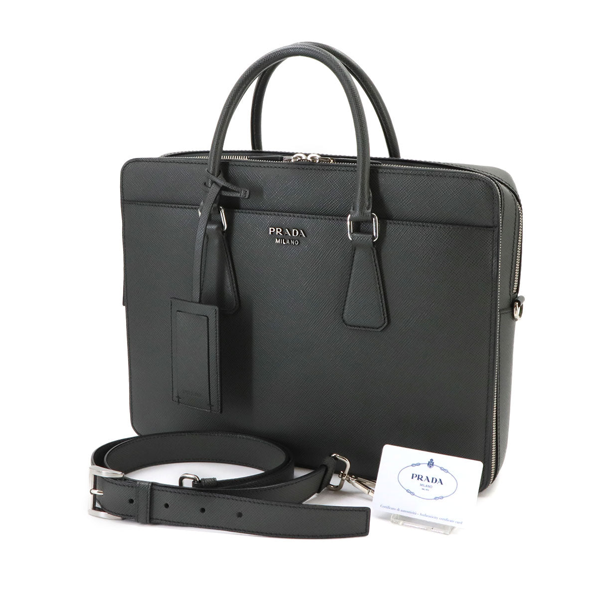 Briefcase Shoulder Bag Saffiano Leather Gray 2VE366
