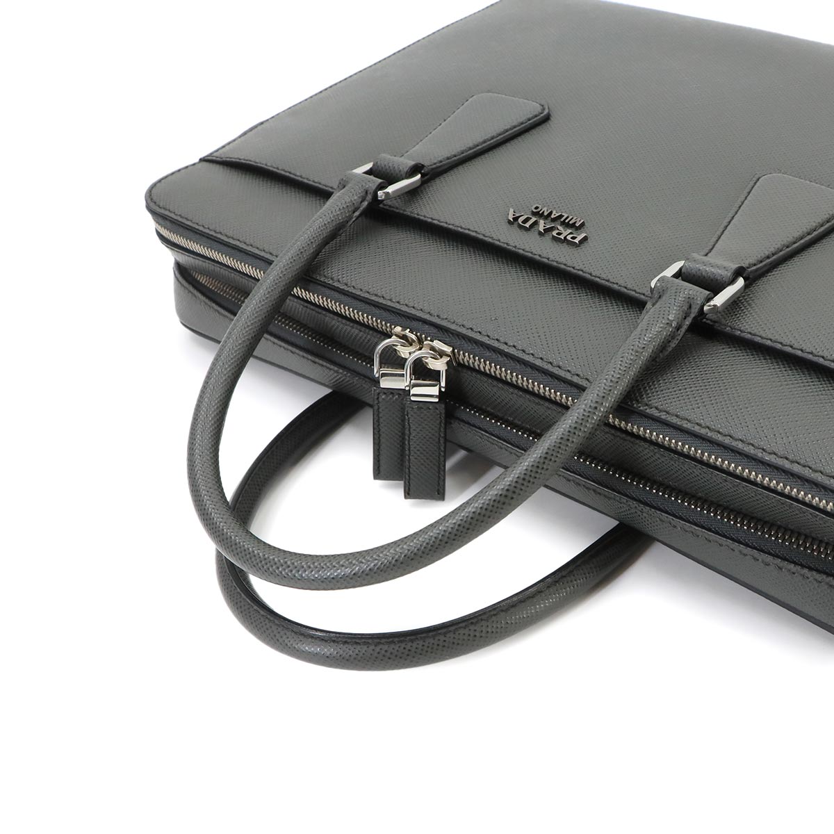Briefcase Shoulder Bag Saffiano Leather Gray 2VE366