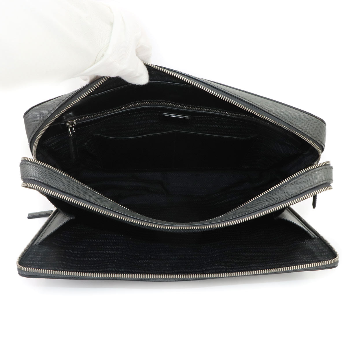 Briefcase Shoulder Bag Saffiano Leather Gray 2VE366