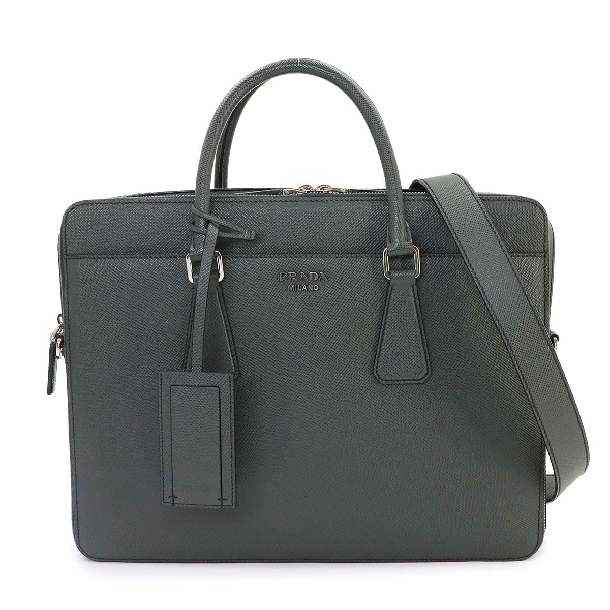 Briefcase Shoulder Bag Saffiano Leather Gray 2VE366