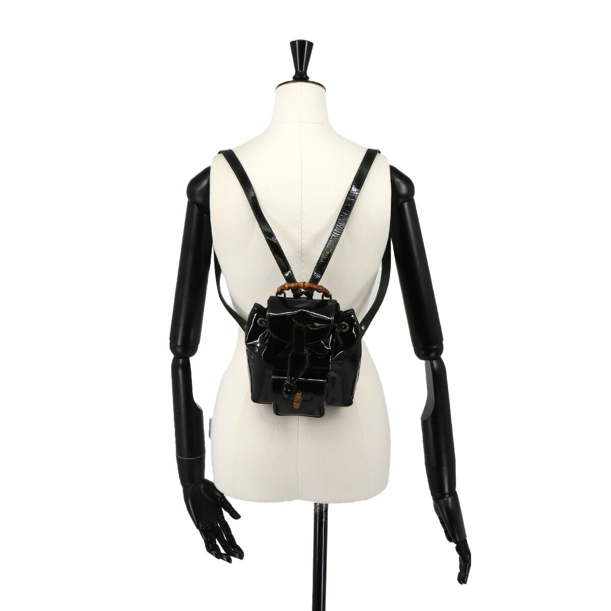 Bamboo Backpack Enamel Black Purse