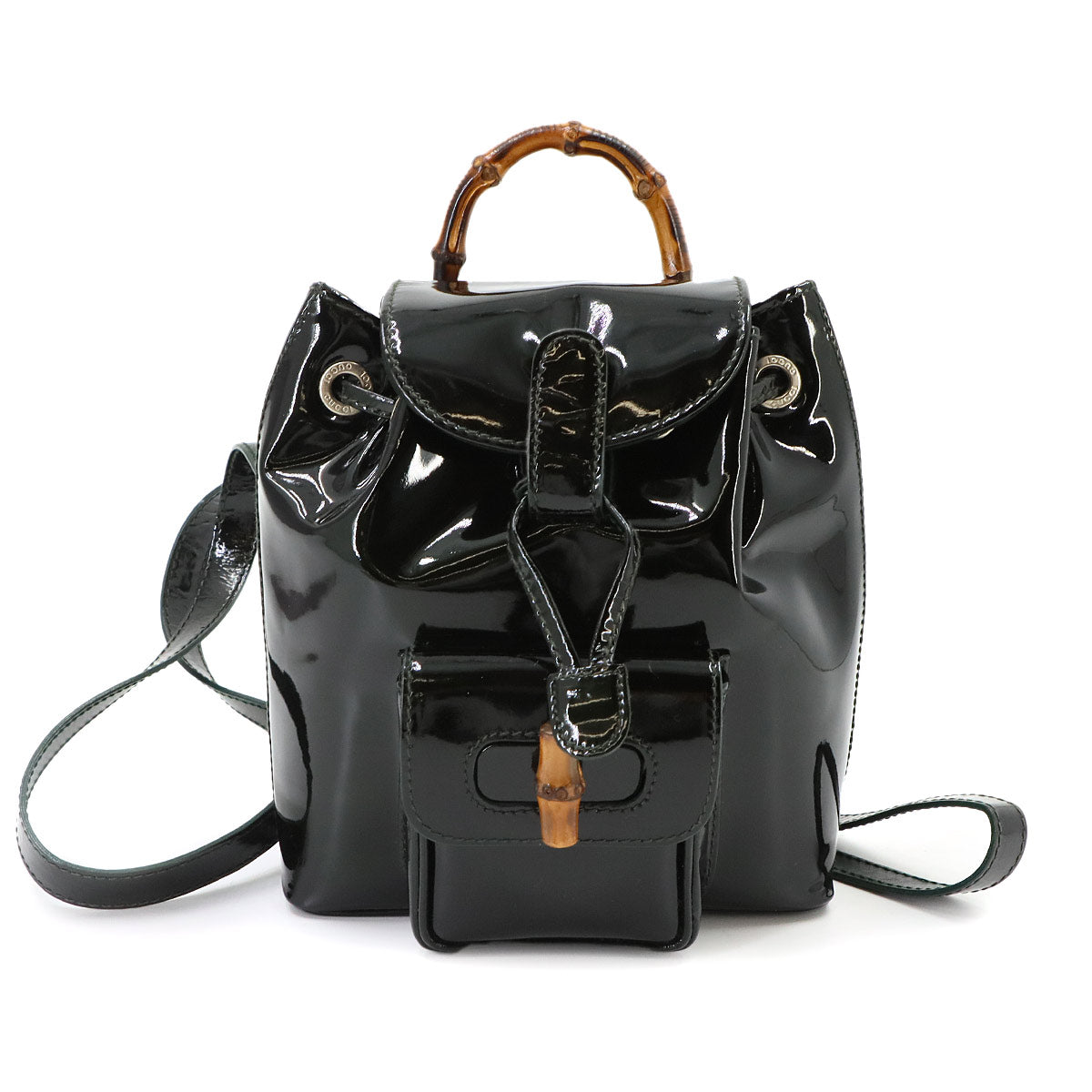 Bamboo Backpack Enamel Black Purse