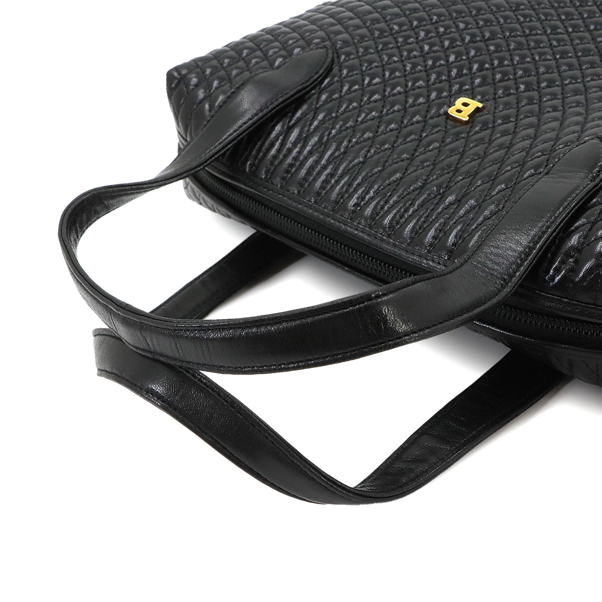 Quilting Hand Bag Leather Black Fringe Purse