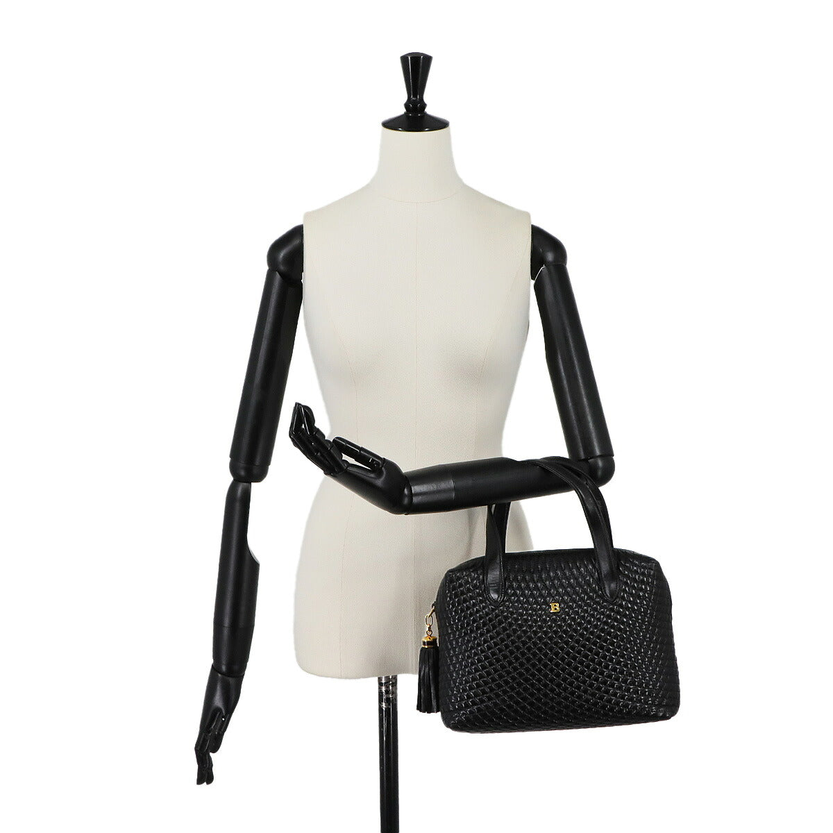 Quilting Hand Bag Leather Black Fringe Purse