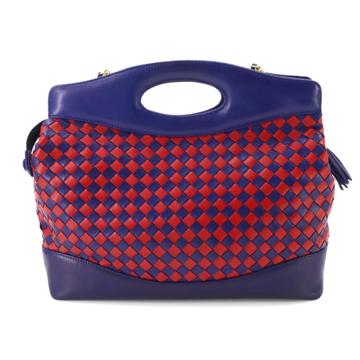 2way Hand Shoulder Bag Leather Navy Red Purse