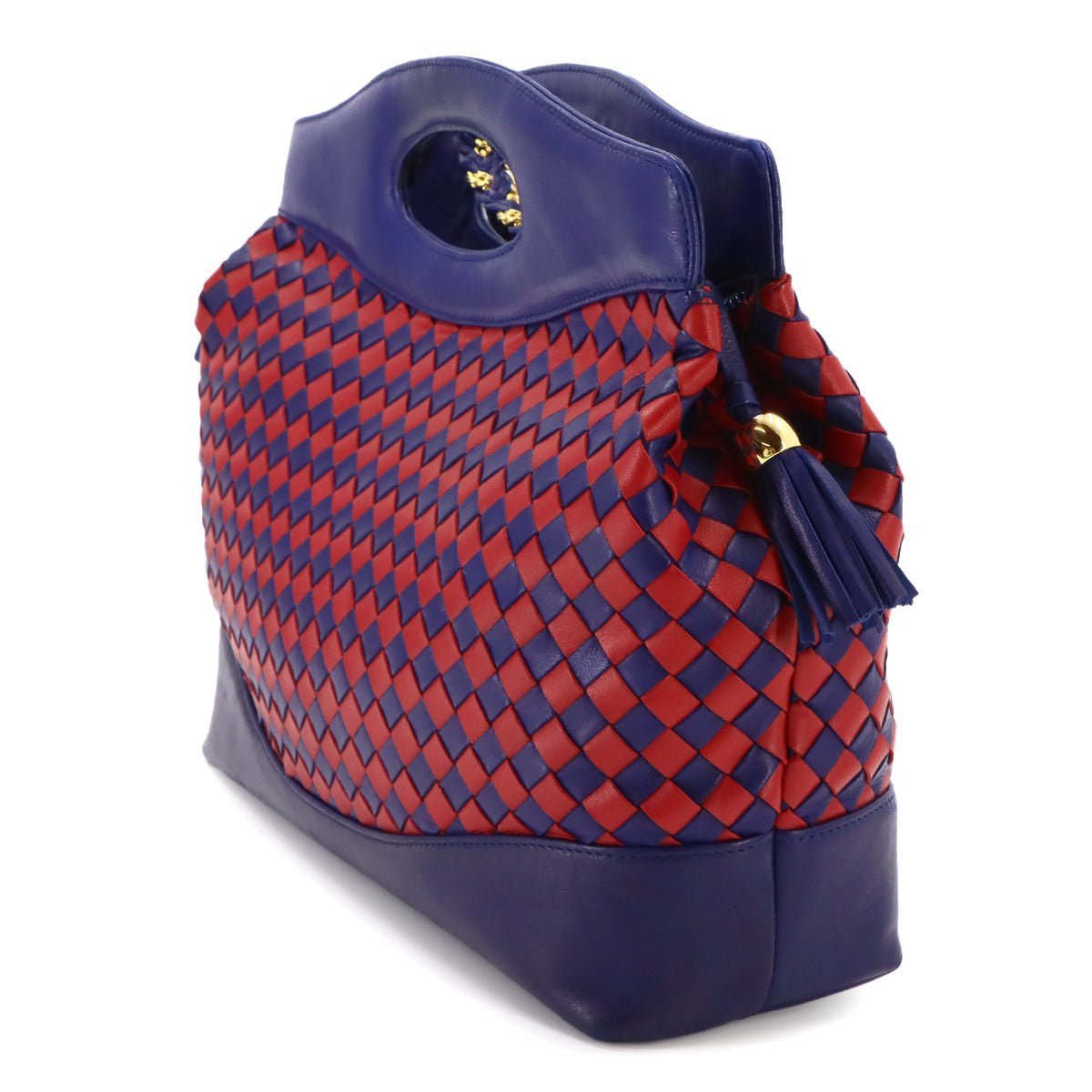 2way Hand Shoulder Bag Leather Navy Red Purse