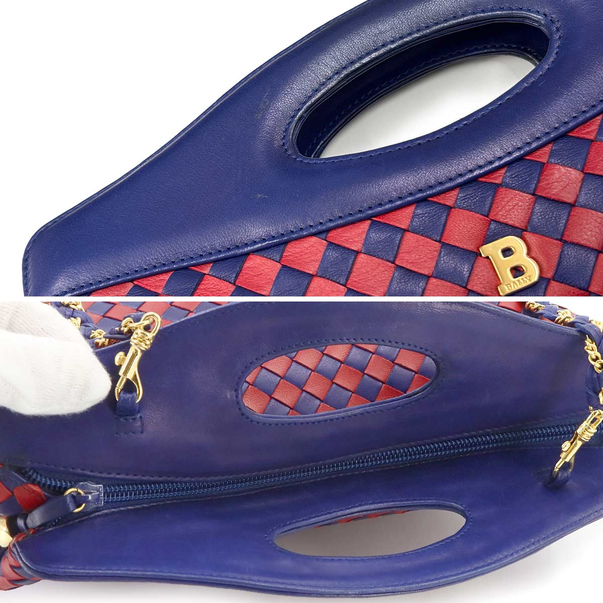 2way Hand Shoulder Bag Leather Navy Red Purse