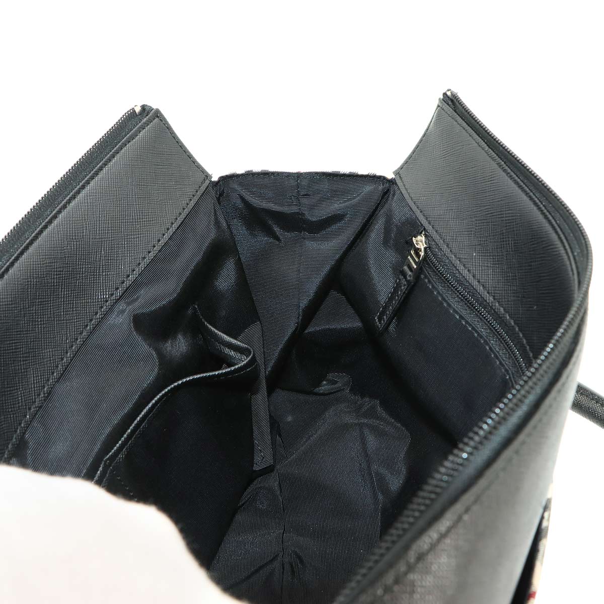 Plaid Mini Boston Hand Bag Canvas Leather Beige Black