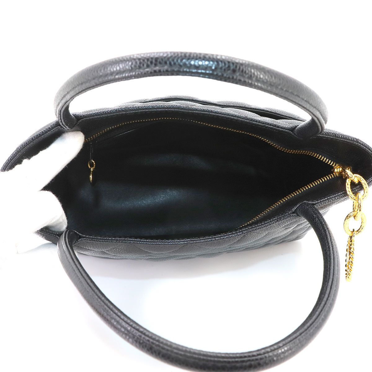 Medallion Tote Bag Leather Black A01804 Coco Logos Vintage