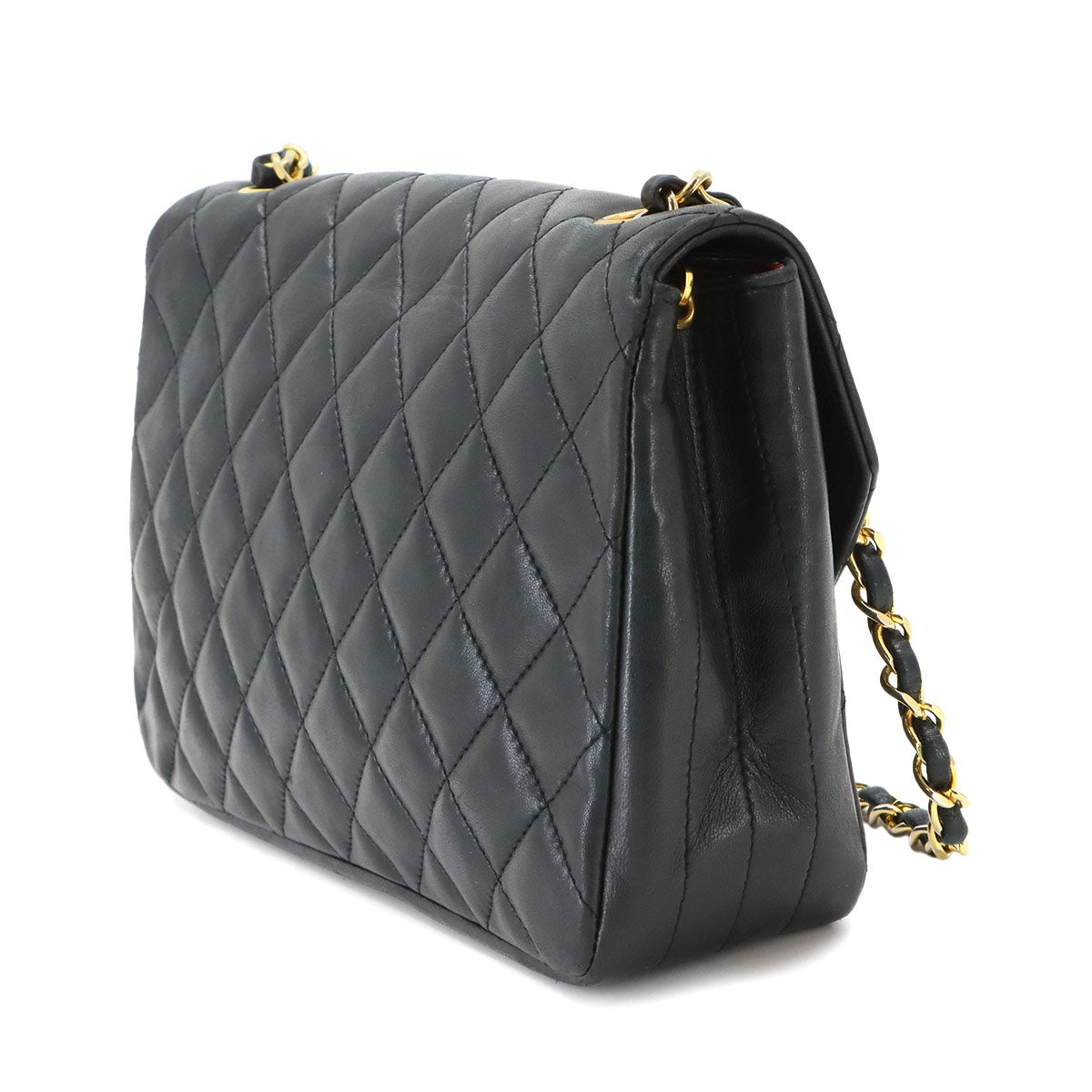 Matelasse Chain Shoulder Bag Leather Black Vintage Purse