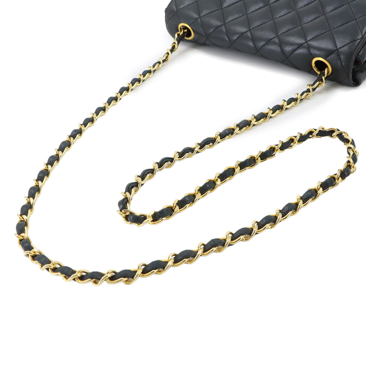 Matelasse Chain Shoulder Bag Leather Black Vintage Purse
