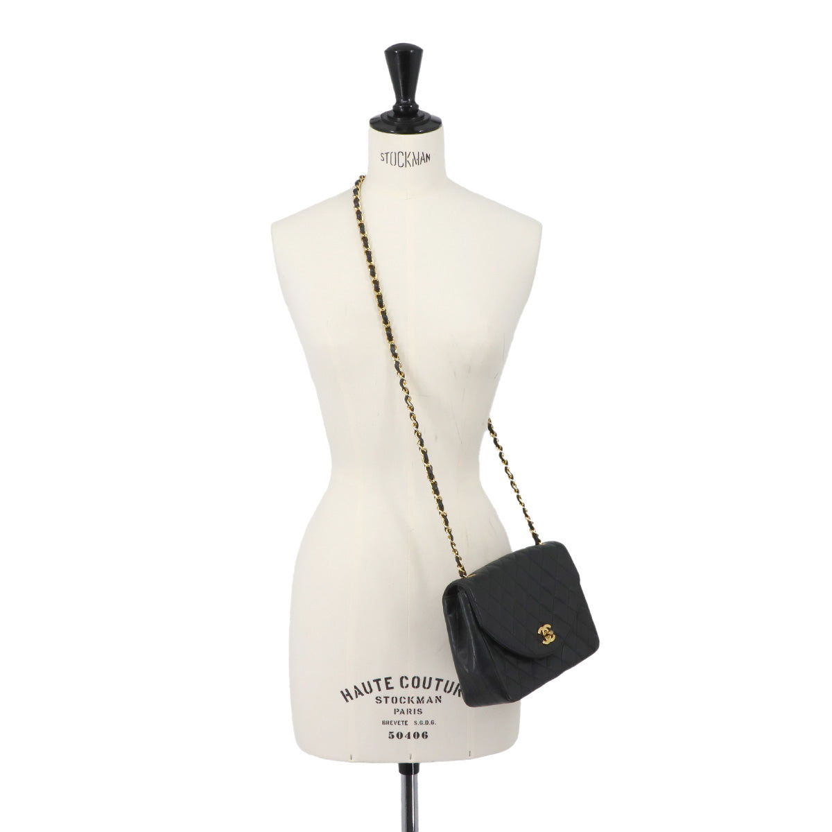 Matelasse Chain Shoulder Bag Leather Black Vintage Purse