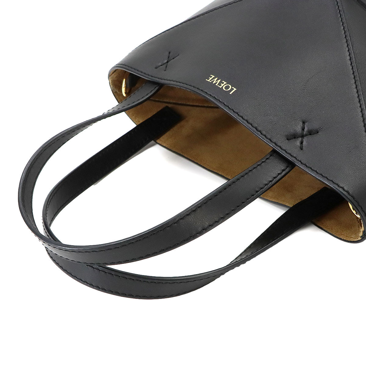 Mini Puzzle Fold 2way Tote Shoulder Bag Leather Black