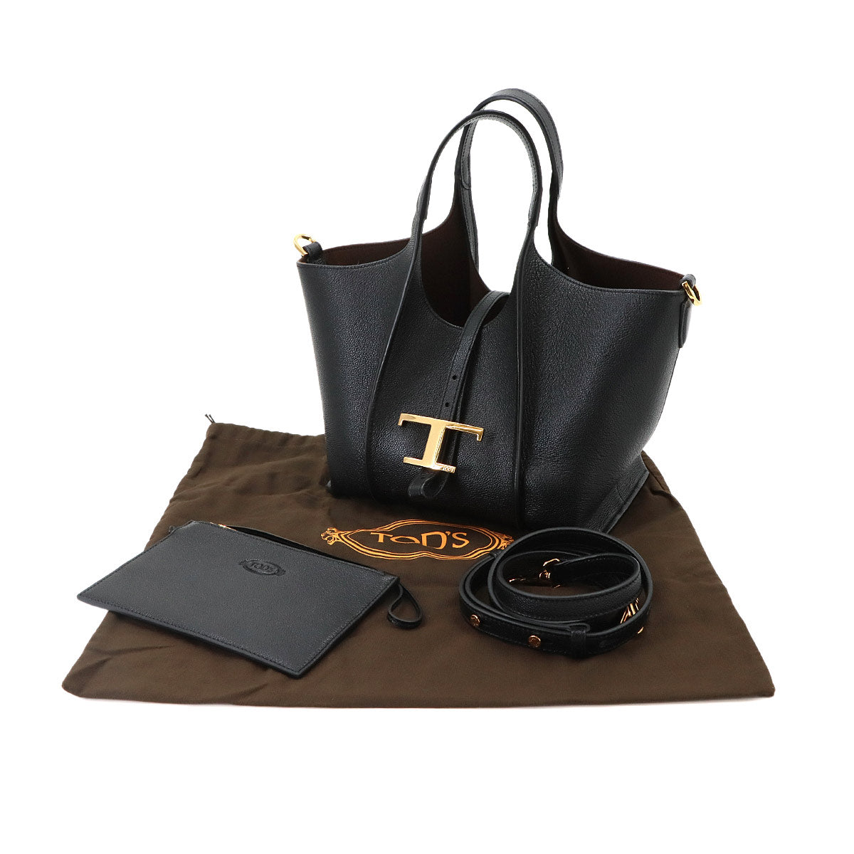T Timeless Shopping Bag Mini Hand Shoulder Bag Leather Black