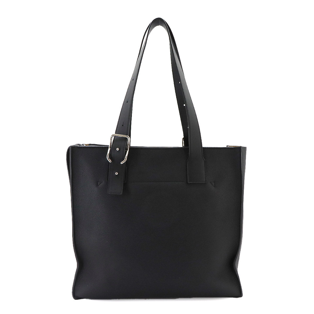 Buckle Zipper Tote Bag Leather Black Purse