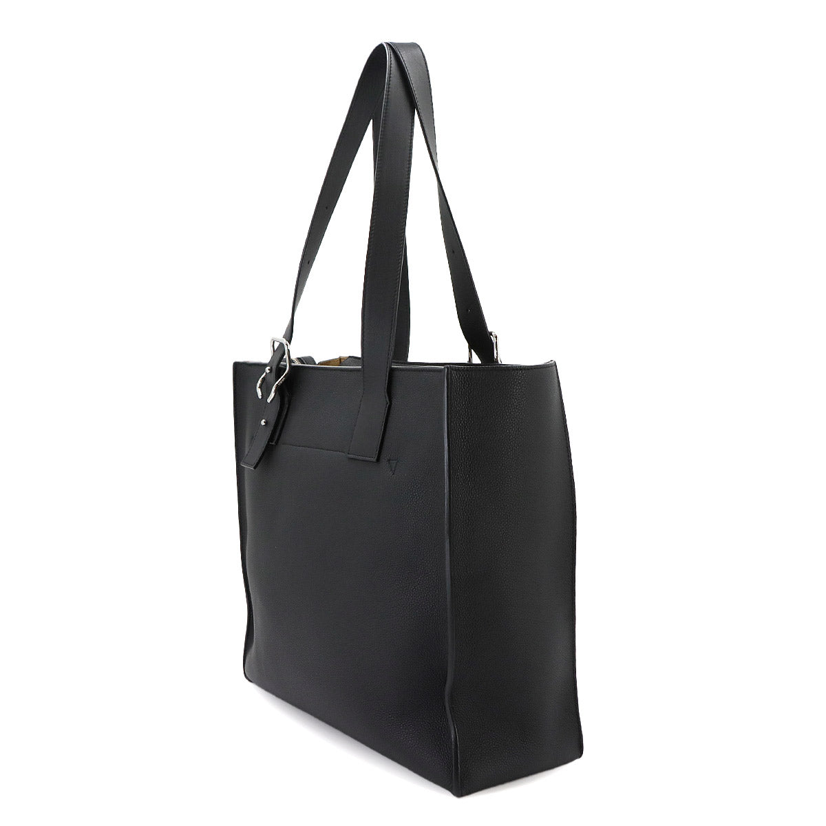 Buckle Zipper Tote Bag Leather Black Purse