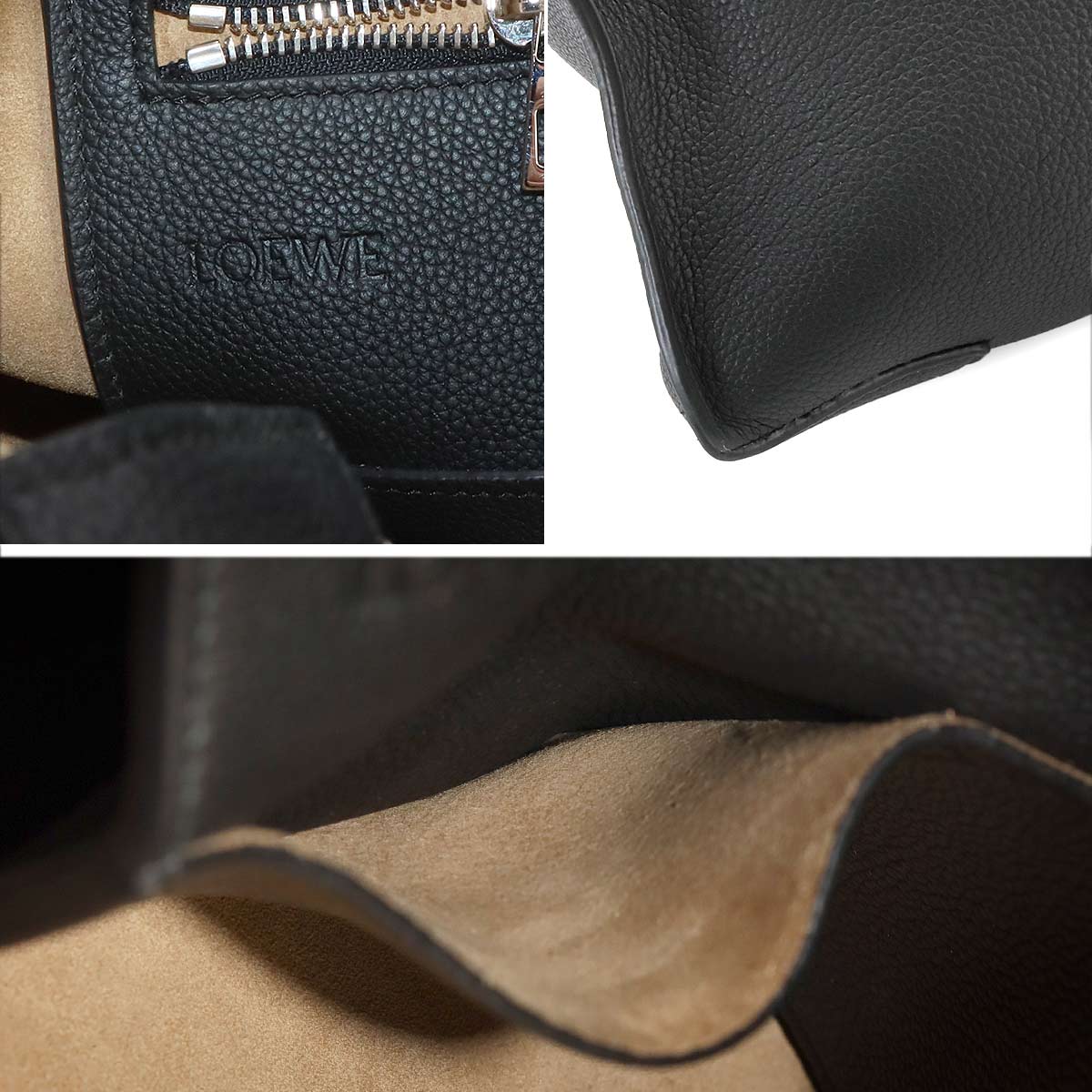 Buckle Zipper Tote Bag Leather Black Purse