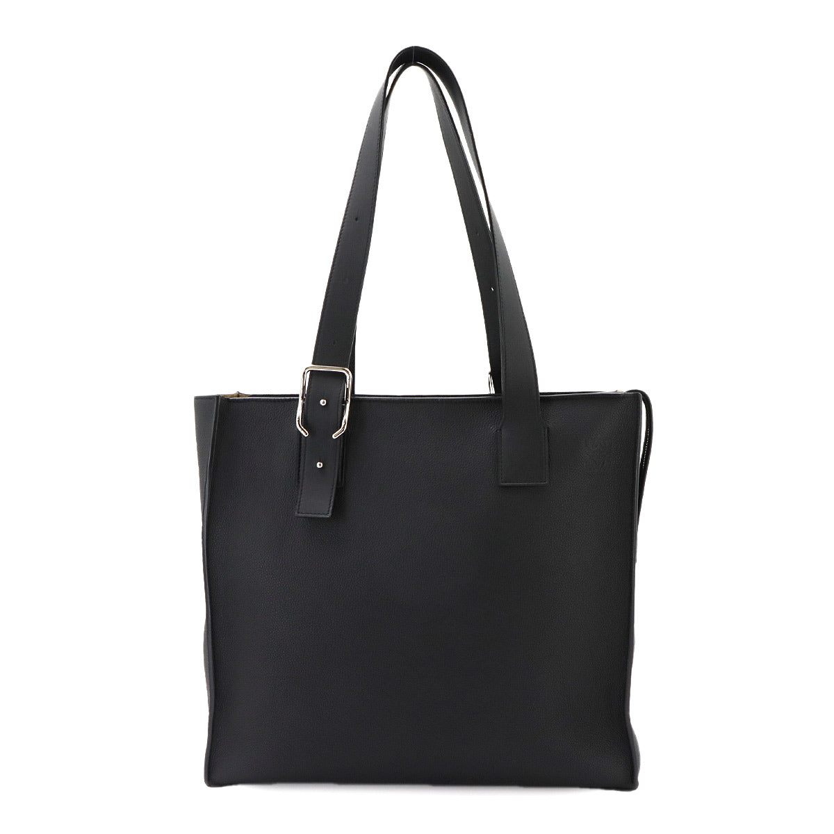 Buckle Zipper Tote Bag Leather Black Purse