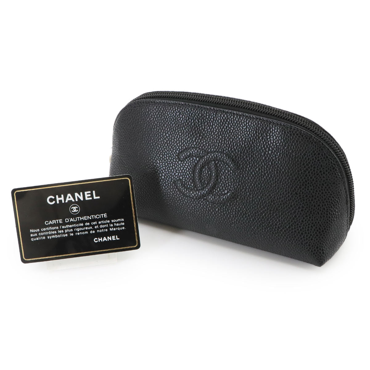Coco Mark Pouch Caviar Skin Leather Black Purse