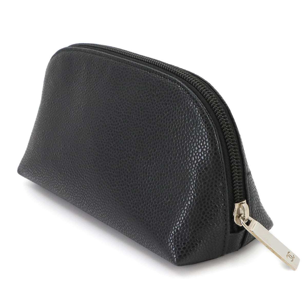 Coco Mark Pouch Caviar Skin Leather Black Purse