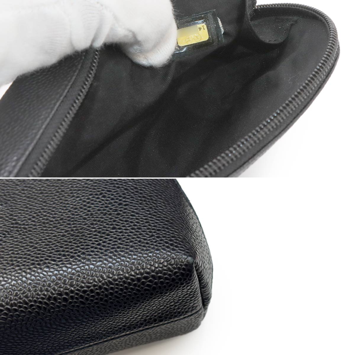 Coco Mark Pouch Caviar Skin Leather Black Purse