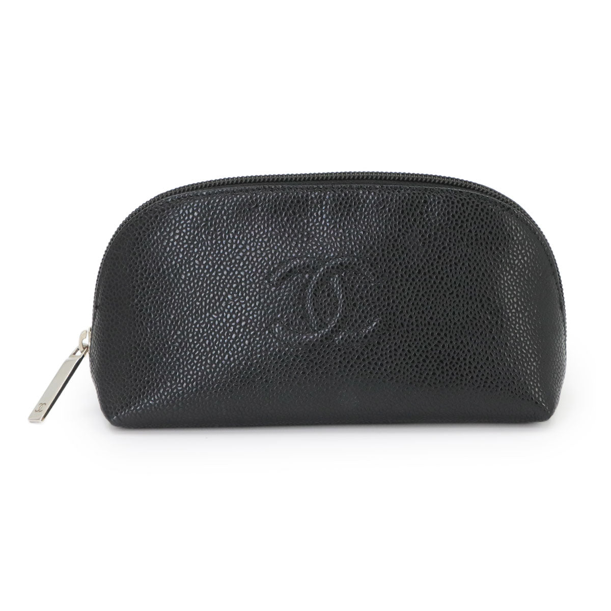Coco Mark Pouch Caviar Skin Leather Black Purse