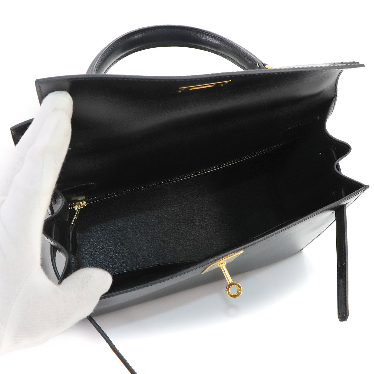 Kelly 28 Box carf Black 2way Hand Shoulder Bag Purse
