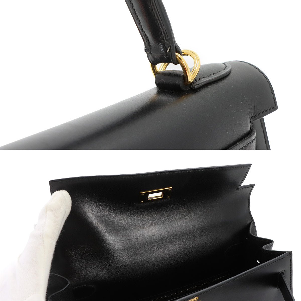 Kelly 28 Box carf Black 2way Hand Shoulder Bag Purse
