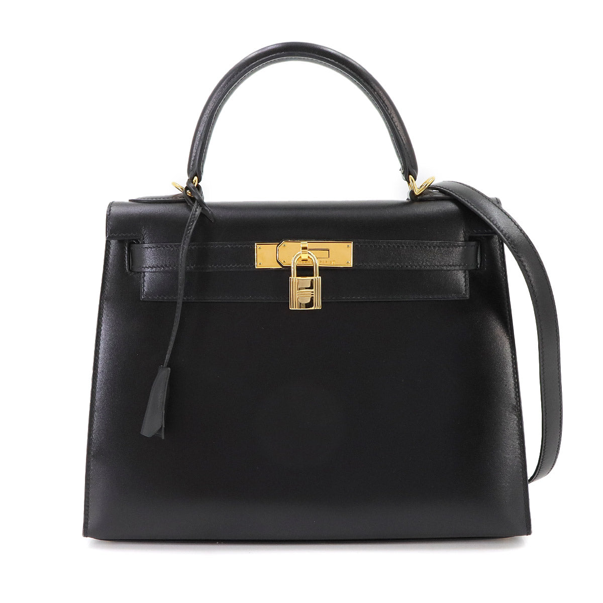 Kelly 28 Box carf Black 2way Hand Shoulder Bag Purse