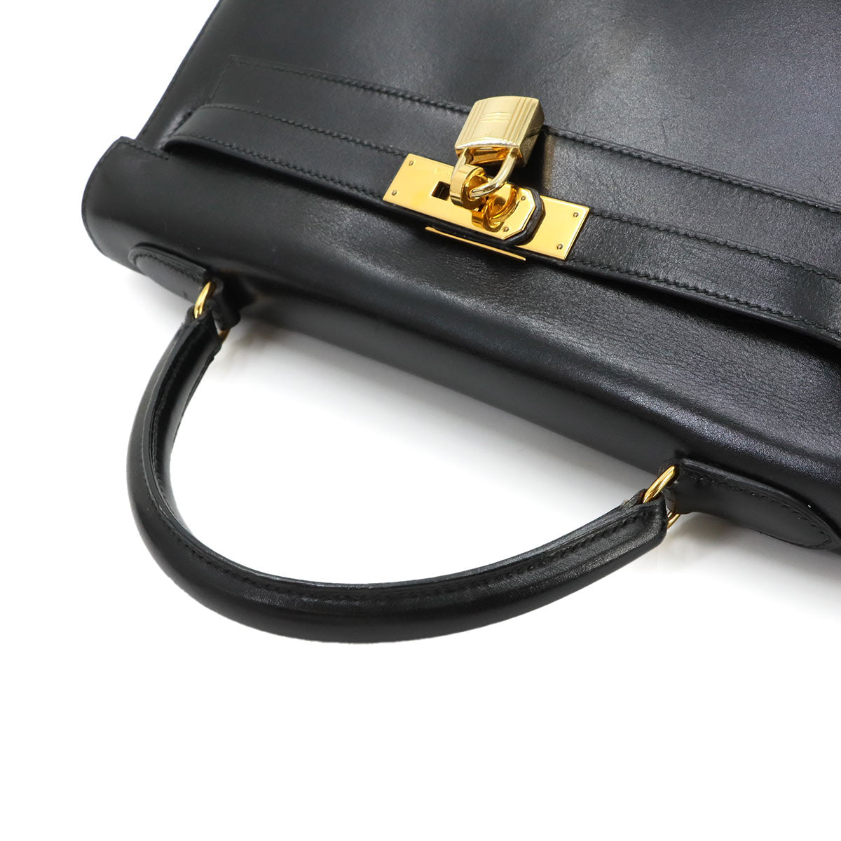 Kelly 32 Box calf Black Hand Shoulder Bag Vintage Purse