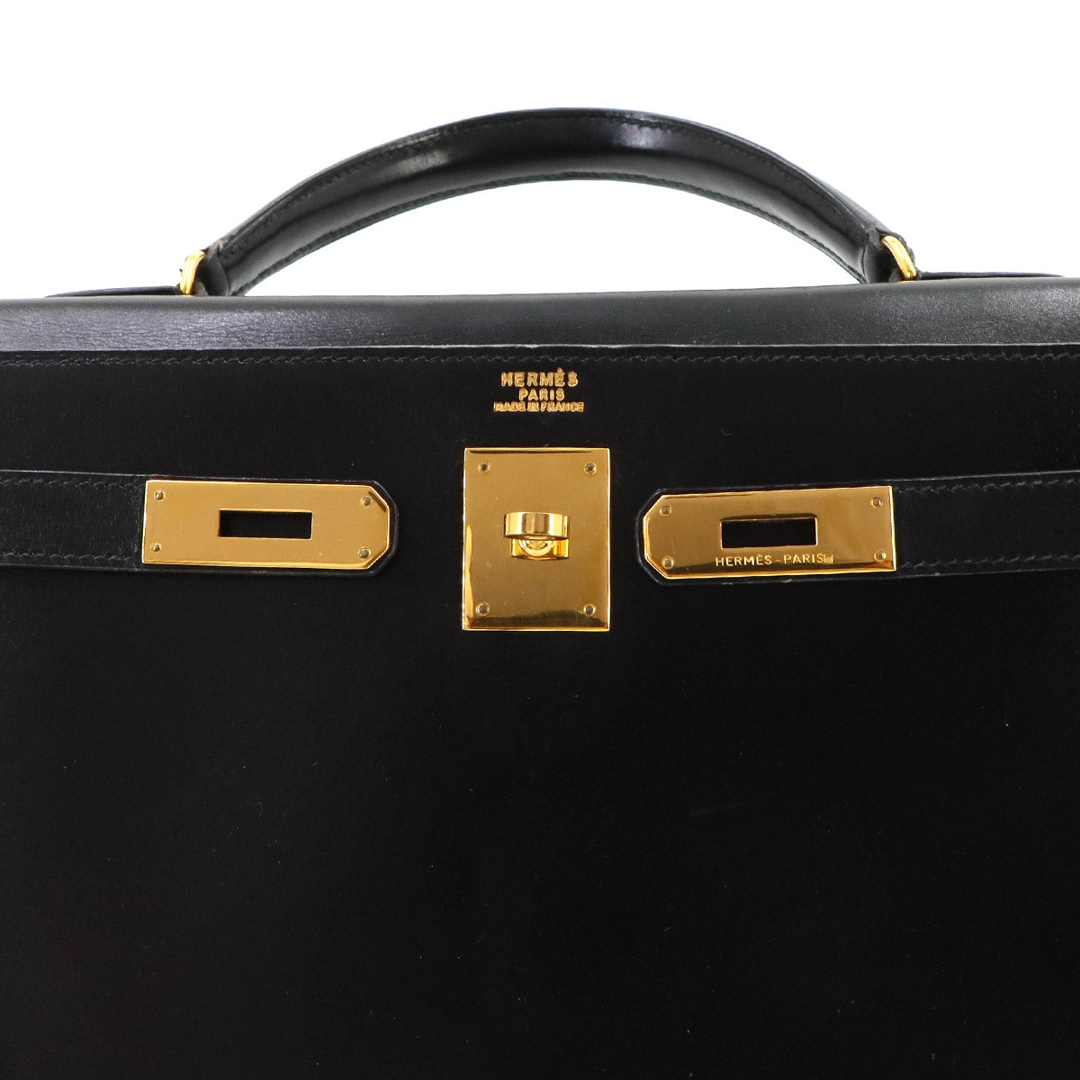 Kelly 32 Box calf Black Hand Shoulder Bag Vintage Purse