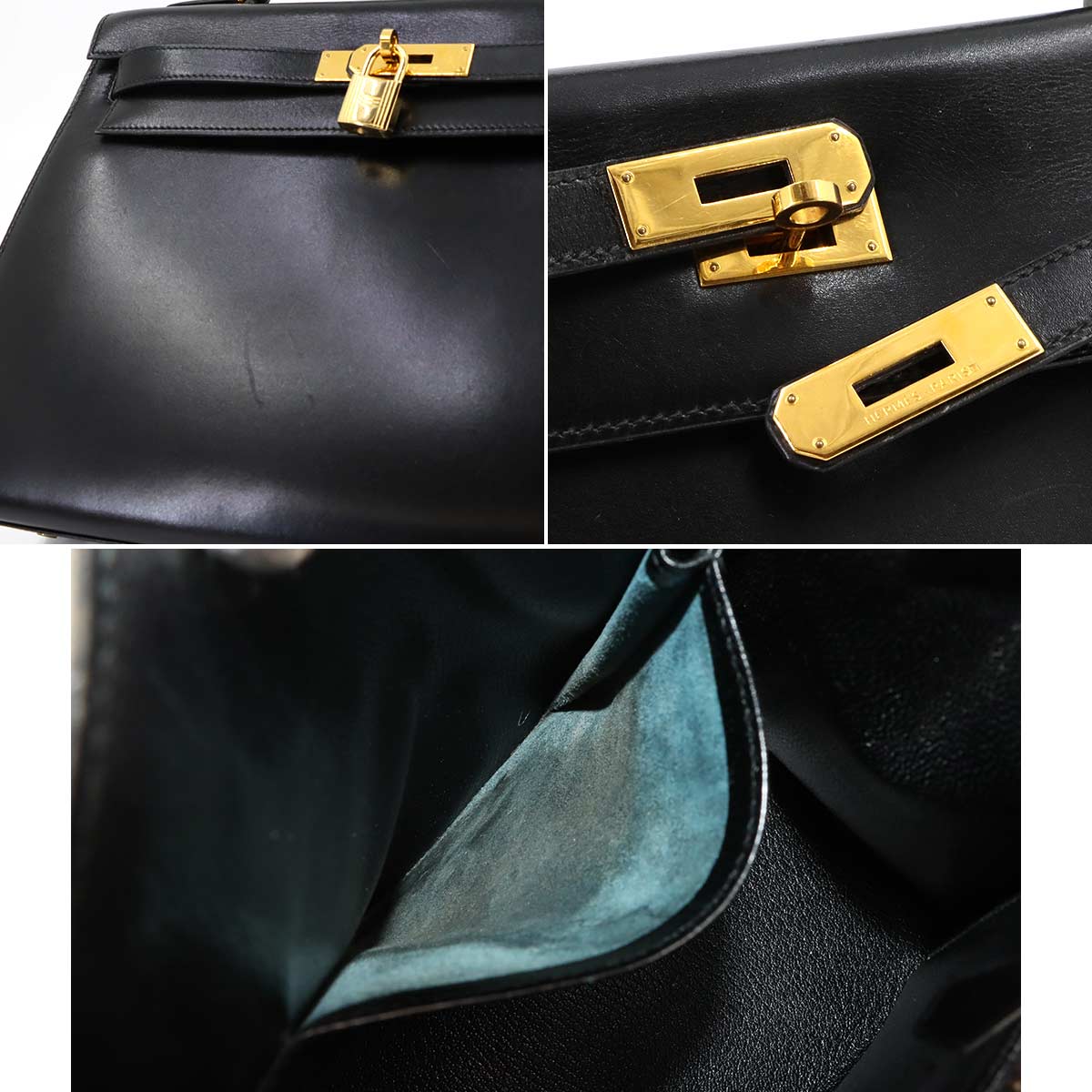 Kelly 32 Box calf Black Hand Shoulder Bag Vintage Purse