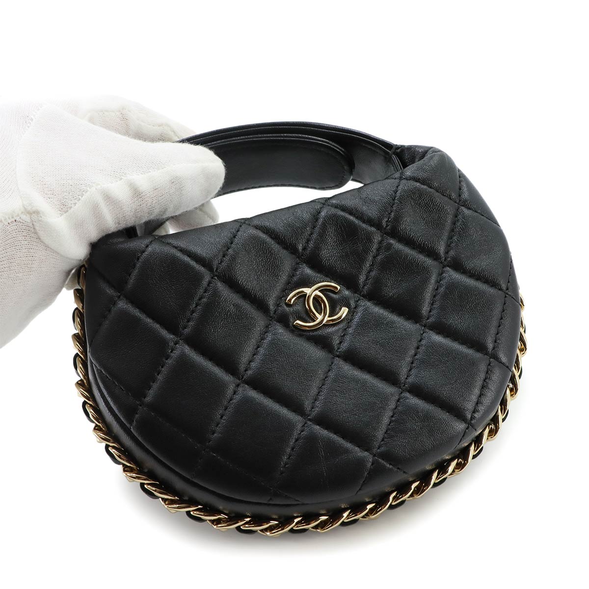 Matelasse Hand Bag Leather Black AP3095 Purse