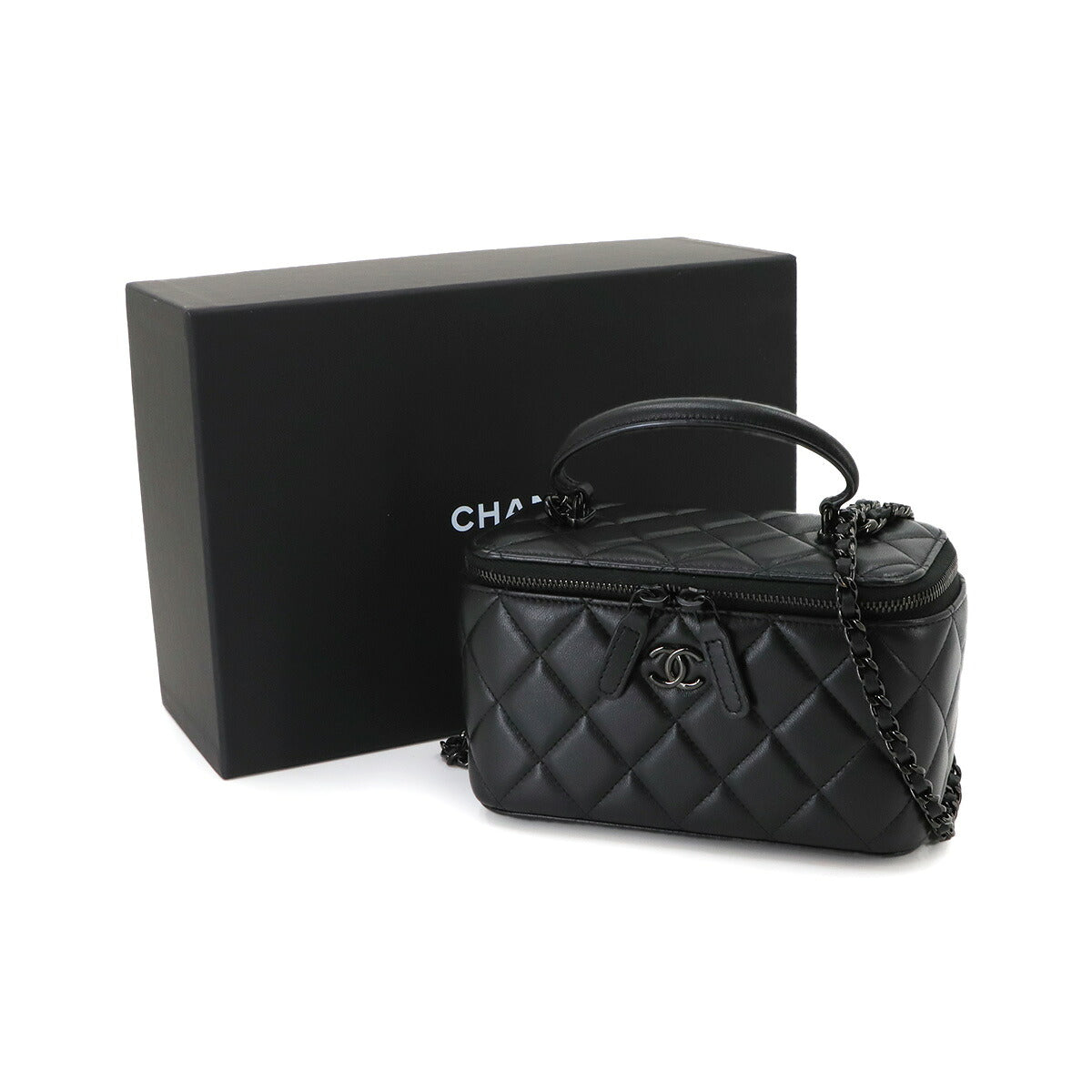 Vanity Hand Chain Shoulder Bag Leather Black AP4404