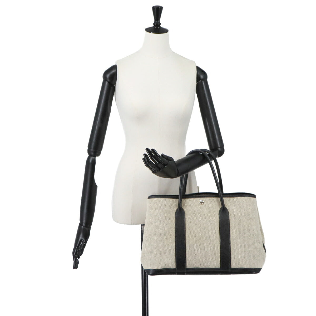Garden Party PM Tote Bag Toile H Leather Black Gray