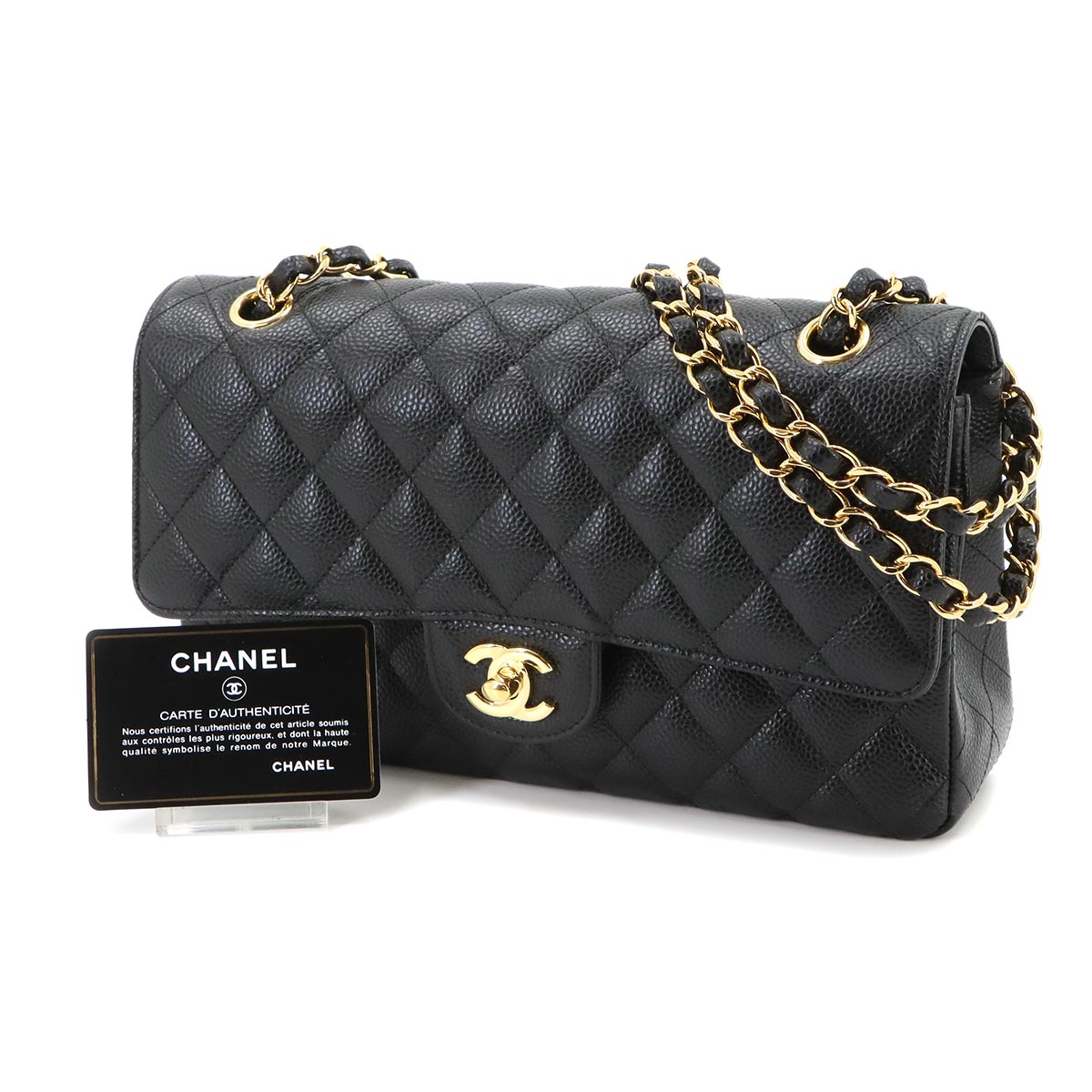 Matelasse 25 Chain Shoulder Bag Leather Black A01112