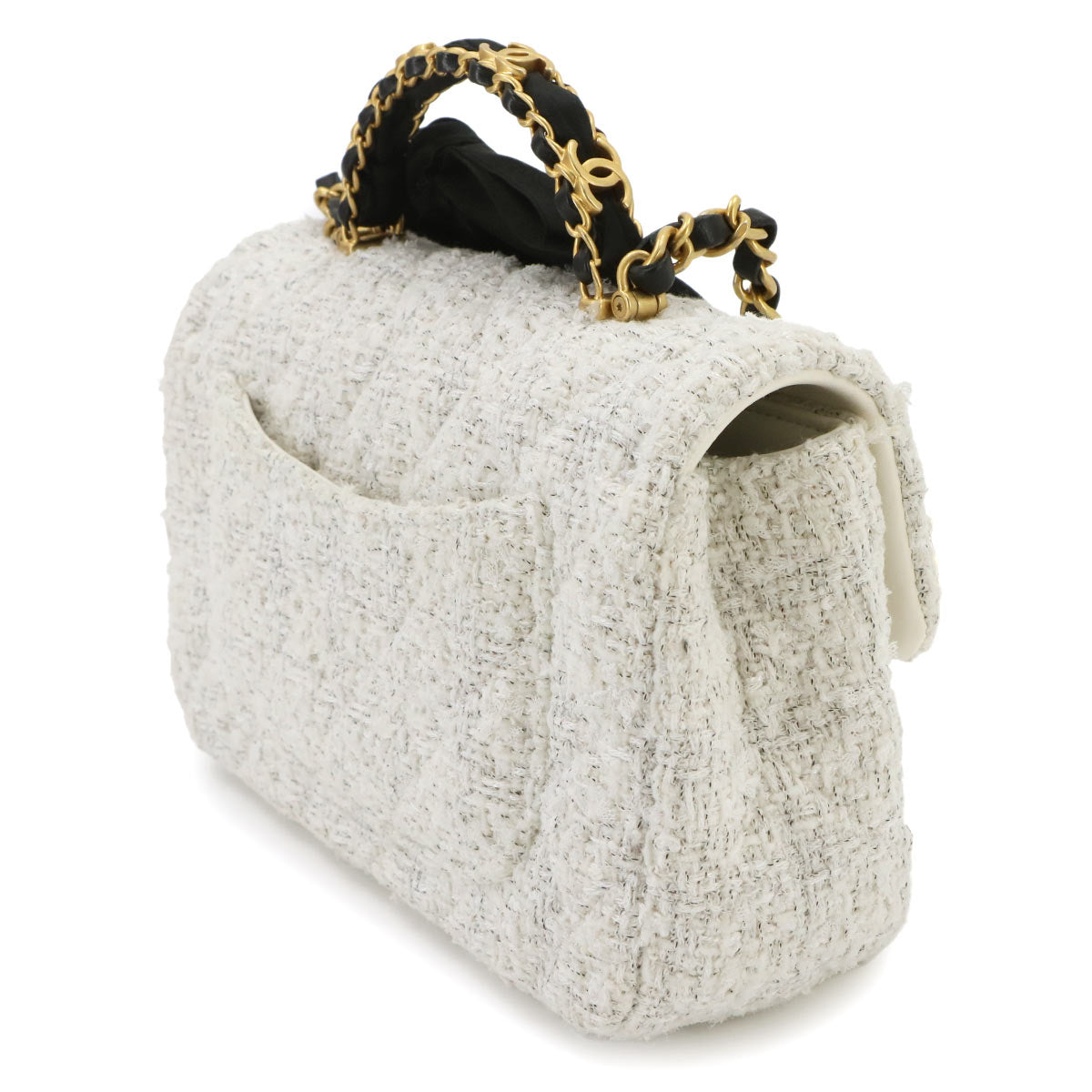 Matelasse Chain Shoulder Bag Tweed Black White