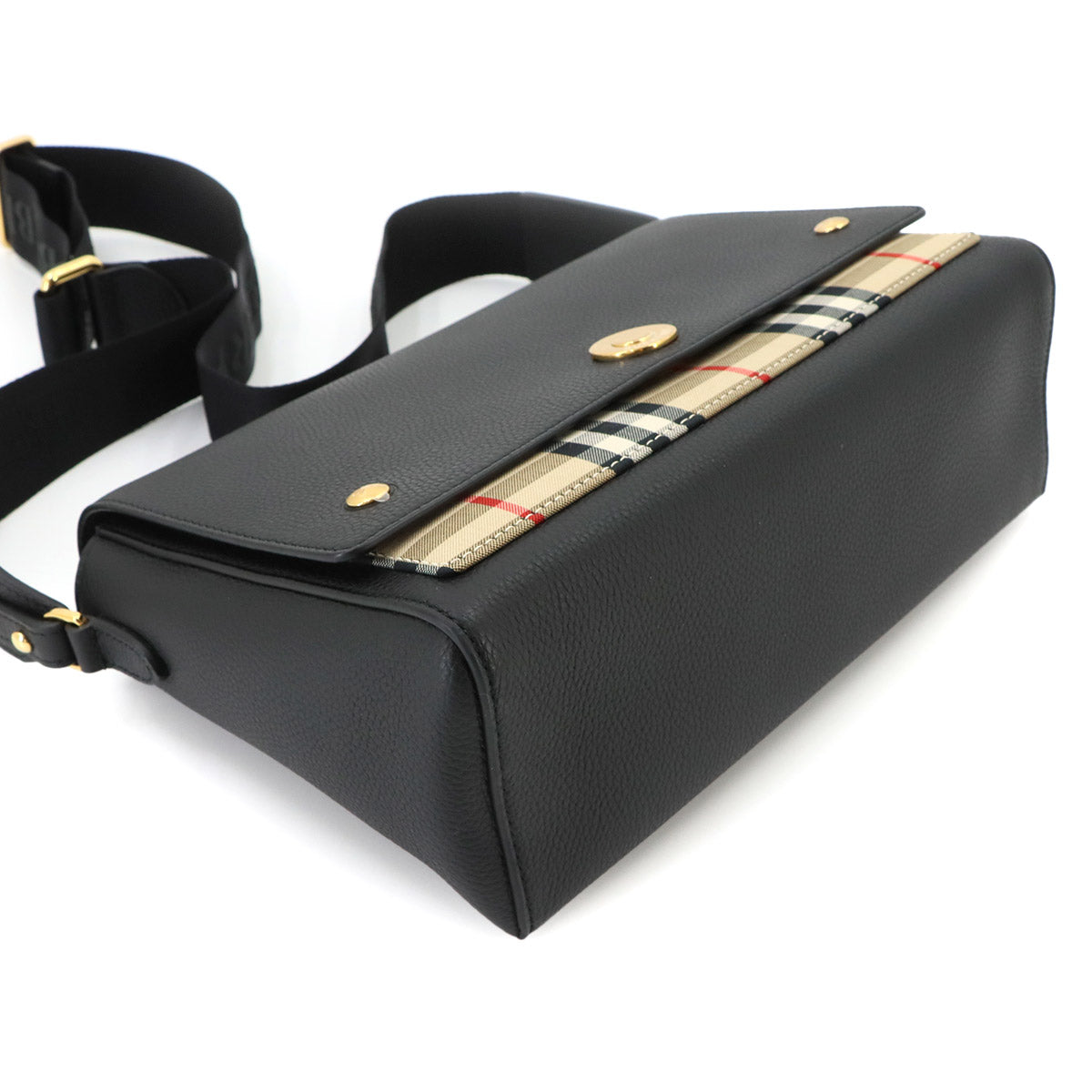 Vintage Check Note Shoulder Bag Leather Canvas Black 8110635