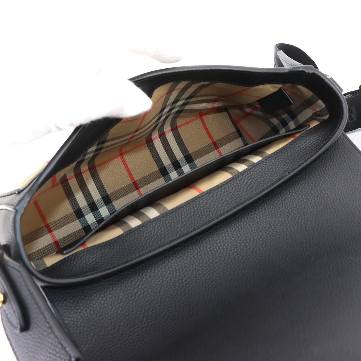 Vintage Check Note Shoulder Bag Leather Canvas Black 8110635