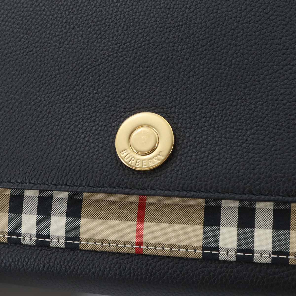 Vintage Check Note Shoulder Bag Leather Canvas Black 8110635