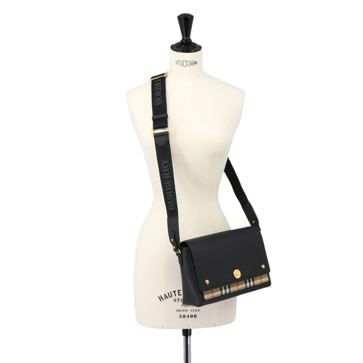 Vintage Check Note Shoulder Bag Leather Canvas Black 8110635