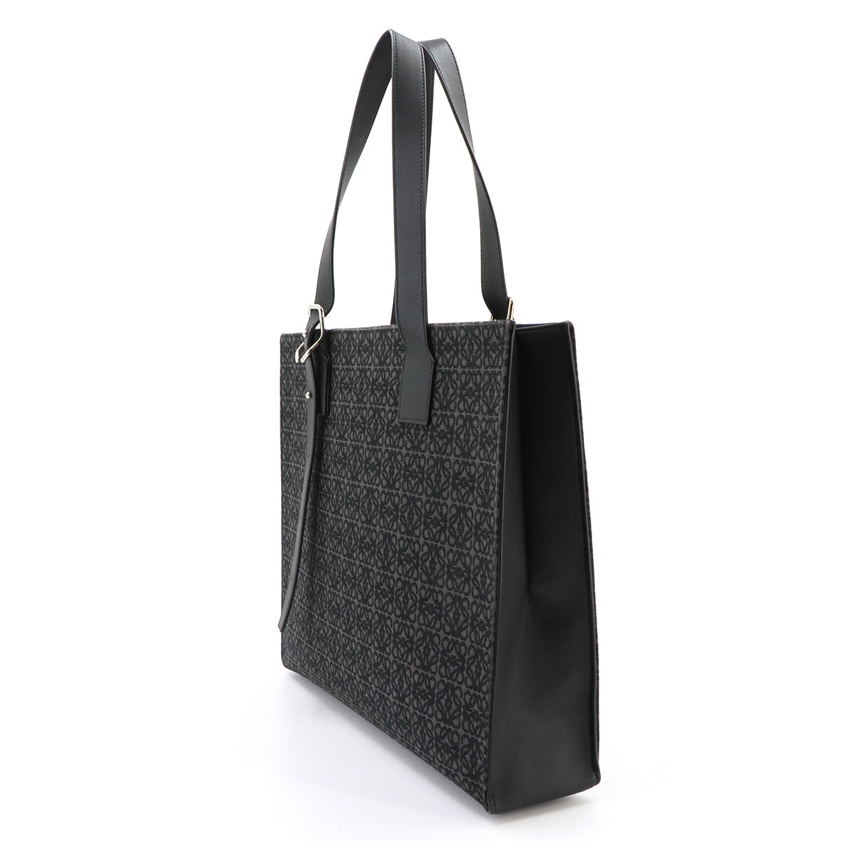Buckle Horizontal Tote Bag Canvas Leather Black Purse